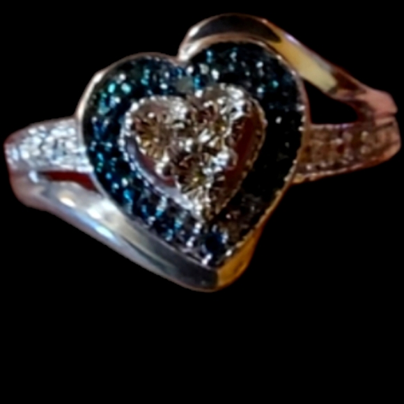 Genuine Diamonds & Blue Diamonds Ring in Sterling Silver 925 Size 7 - Picture 6 of 8